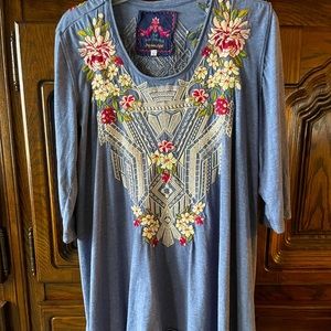 Large Johnny Was light blue 3/4 sleeve blouse